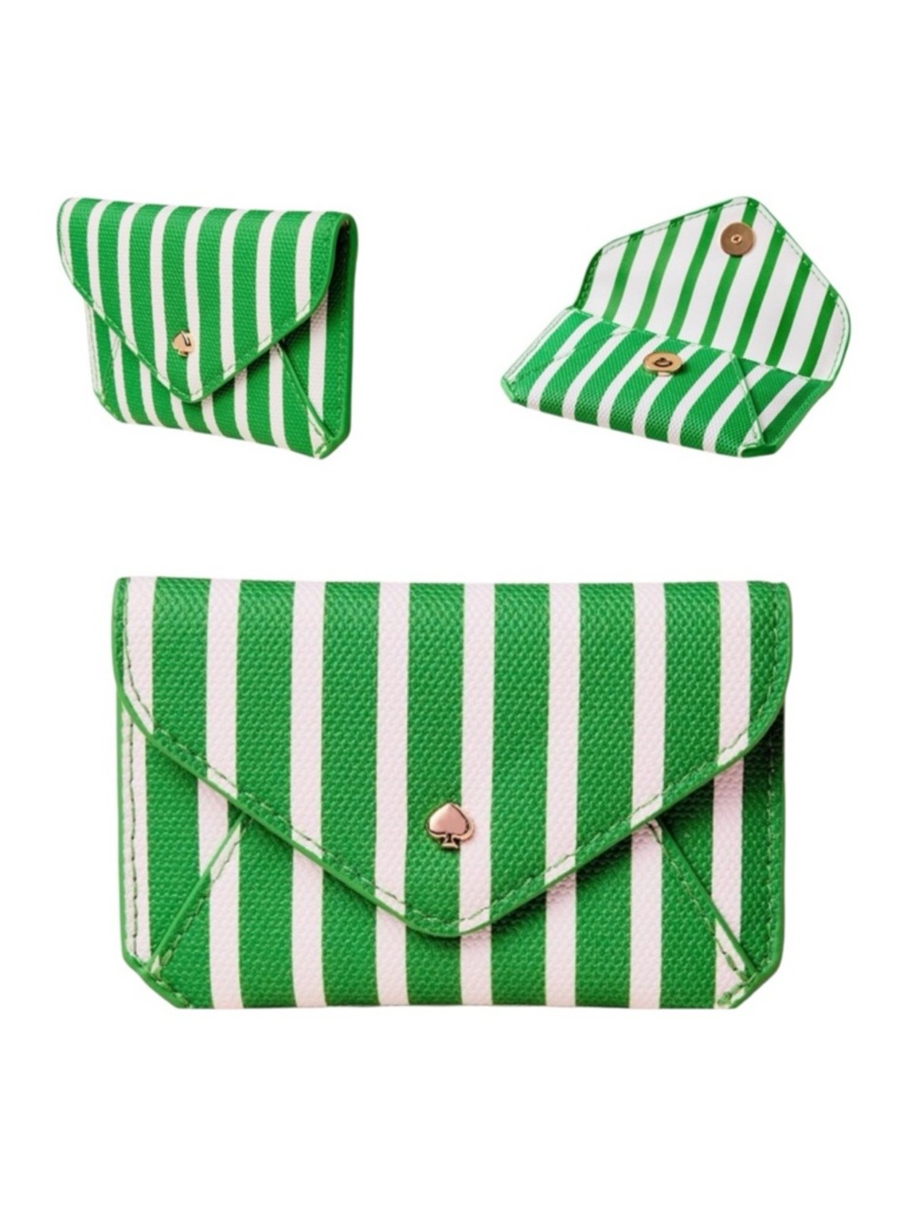 Kate Spade LIMITED EDITION Green and White Striped Envelope Card Case